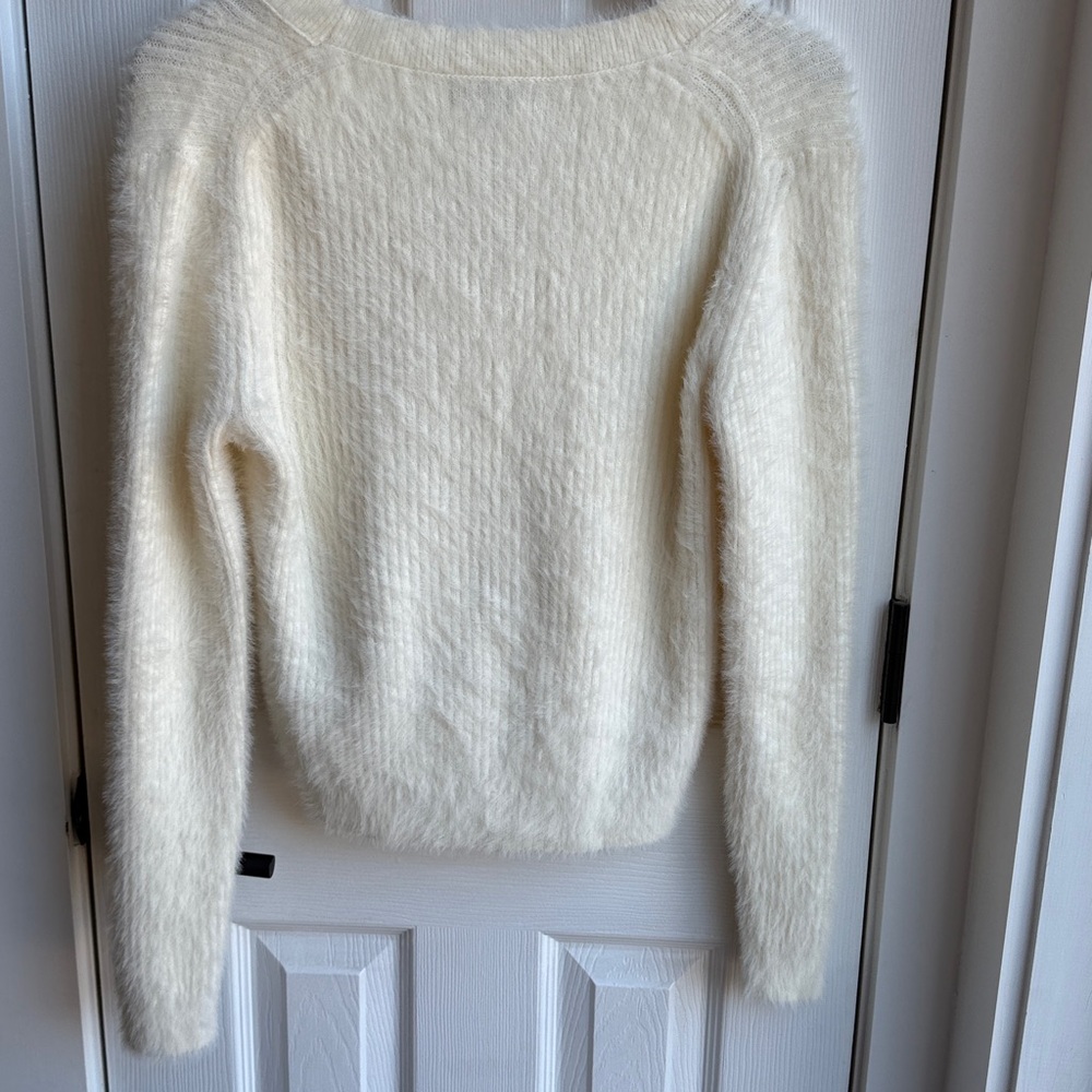 Banana Republic Cream Fuzzy Cardigan with Distressed Gold Buttons, X-Small - Picture 6 of 9
